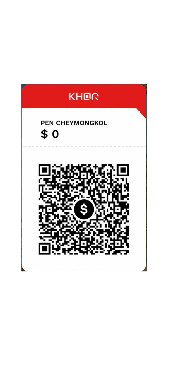 00020101021129450016abaakhppxxx@abaa01090137066690208ABA Bank40390006abaP2P01124BBDC6B7B81402090137066695204000053038405802KH5915PEN CHEYMONGKOL6010Phnom Penh6304C69F